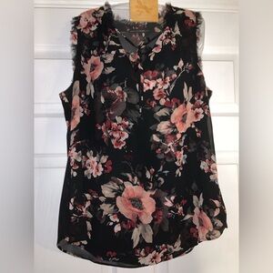 White House Black Market Black and Pink Floral Blouse